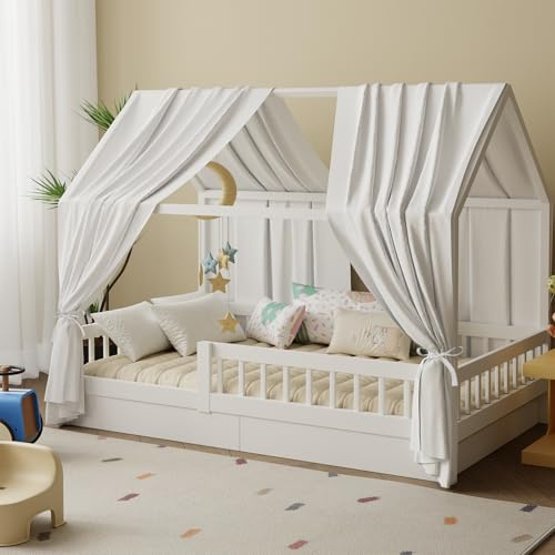 Pacok Hausbett Himmel 2er-Set, Betthimmel Hausbett 70x270 cm Weiß | Weicher Baumwollstoff Stoffhimmel, Hausbett Deko in 5 Farben, Hausbett Vorhang für Mädchen und Jungen, Himmel für Hausbett