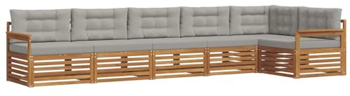 vidaXL Outdoor-Sofagarnitur mit Kissen 6 pcs Natürlich und Hellgrau, Gartenmöbel, Moderne Sofa-Garnitur, Eck-Sitzgruppe für Lounge draußen, bequemer Terrassenstuhl