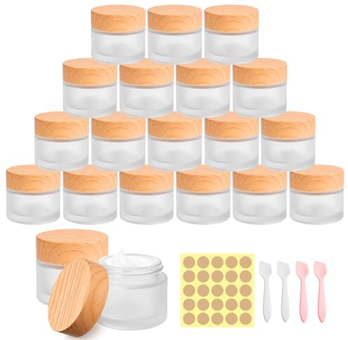 Dotilili 20 Pièces 10ml Pot en Verre Dépoli, Petite Pots de Crème Vide Cosmétiques avec Couvercle Spatule et Étiquette, Rechargeable Pots pour Cosmétiques Crèmes Lotion