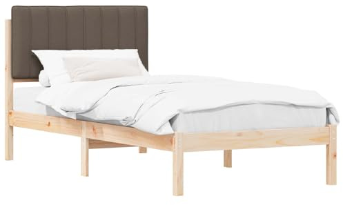 vidaXL Bettgestell mit gepolstertem Kopfteil Natürlich und Taupe, Moderner rechteckiger Bettrahmen, gepolsterter Kopfteil, aus massivem Kiefernholz, stylisches Möbel für Dein Schlafzimmer