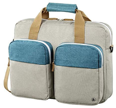 Hama Laptoptasche 40 cm, 15,6 Zoll (gepolsterte Umhängetasche mit Tragegurt und Handgriff, Schultertasche für Damen und Herren, Aktentasche mit Platz für Zubehör) grau, türkis