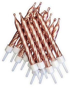 Anniversary House Pack of 12 Rose Gold Metallic Birthday Candles with Holders, 7.5cm, Celebration Cake Decoration, Birthday Candles for Cakes, Candles for Cake, Copper, AHC233