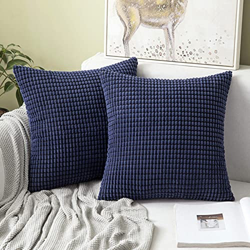 MIULEE 2er Set Kissenbezüge Kordsamt Dekokissen Kissenbezug Sofakissen Dekorativ Couchkissen Kissenhülle Bezug Weich für Wohnzimmer Schlafzimmer 50x50 cm, 20x20 Inch Dunkelblau