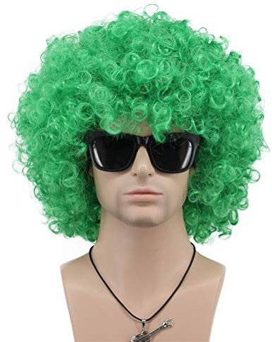 VGbeaty Afro Perücke Grün Kurz Lockige Disco Rocker Perücke Männer Frauen Kostüm Kalifornien Cosplay Kostüm Perücke