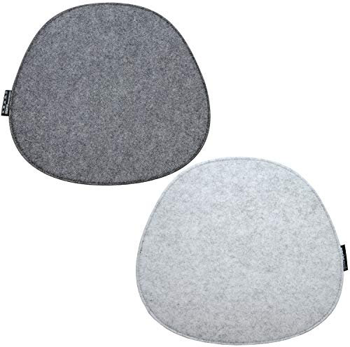DuneDesign 2 Filz Sitzkissen Oval 40x37cm Stuhlkissen Sitzauflage 8mm Hellgrau Grau