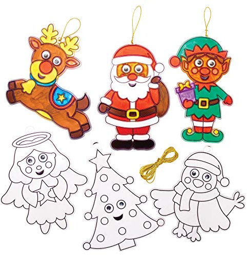 Baker Ross Personnages de Noël à Effet vitrail avec Yeux Qui bougent (Paquet de 8) - Loisirs créatifs festifs pour Enfants