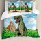 ABAKUHAUS Dinosaurier Bettwäsche Set für Doppelbetten, T-Rex Aktiver Vulkan, Weicher Microfaserstoff Allegigeignet kein Verblassen, Pale Brown Blassblau
