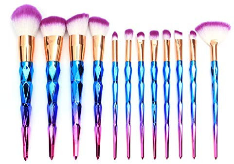 Lot de 10 pinceaux de maquillage arc-en-ciel pour fond de teint, poudre, surligneur, fard à paupières.