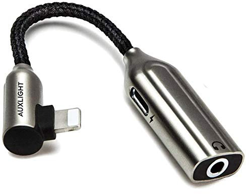 Auxlight AUX Adapter für iPhone | Musik und Laden, Kopfhörer, Kabel, 2in1 Splitter, 3,5 mm Klinke, 3.5mm Dongle, Audio Adapter für iPhone 13, 12, 11 Pro, XS, X, XR, 8 & 7, kompatibel mit iOS 15…