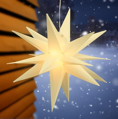 Spetebo Adventsstern zum Hängen für Außen mit 40 LED - 60 cm - Weihnachtsstern warm weiß beleuchtet mit Timer - Advent Weihnachten Deko Outdoor Beleuchtung kabelgebunden mit Netzteil