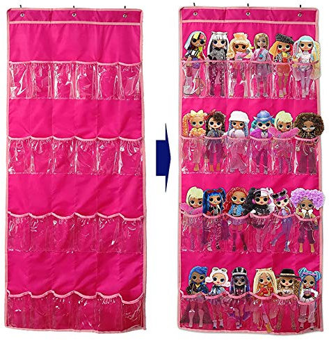 Helimwint 24 Taschen-hängende Spielwaren Organizer Spielzeug Aufbewahrungstasche für Kinder Spielzeug Barbie-Puppe LOL Speicher Toys Aufbewahrungstasche (Rosa)