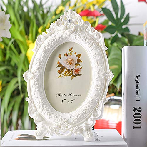 LIVEINU Bilderrahmen Perle antik Landhausstil Nostalgie Aufsteller Handgefertigtes Harz Portraitrahmen Fotorahmen Fotoaufsteller für die Inneneinrichtung 13x18cm Barock Oval