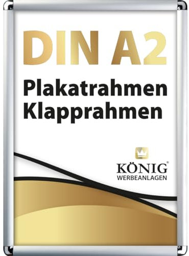Dreifke Plakatrahmen DIN A2 | abgerundete Ecken | 25mm Alu Profil, silber | inkl. entspiegelter Schutzscheibe | Bilderrahmen Klapprahmen Wechselrahmen Posterrahmen Rahmen