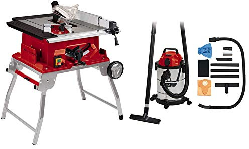 Einhell Scie circulaire sur table TE-TS 250 UF (puissance maximale de 2 000 W, fonction trolley, démarrage progressif, butée parallèle et butée d’angle) + aspirateur synchro 20L TC-VC 1820 SA