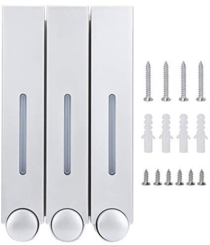Soap Dispenser, Wall Mount Shower Liquid Soap Dispenser 420ML x3 Three Head Shampoo Dispensers Wall Soap Dispenser Manual Shower Gel Liquid Dispenser for Hotel Bathroom (Silver)