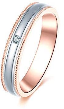 Beydodo Ringe Rotgold Damen 750 Rotgold, Eheringe Rosegold Weißgold Bandring mit Diamant 0.01ct Ring Verlobung Gr. 65 (20.7)