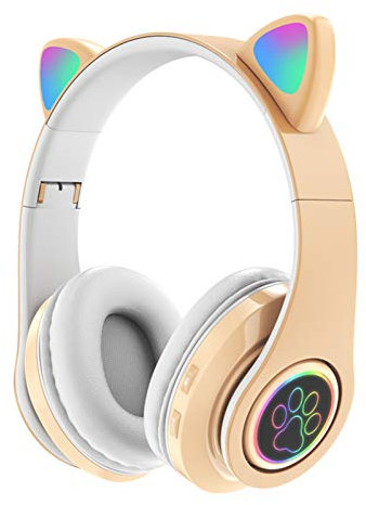 RASHU Cat Ears Colorful Cool Wireless Bluetooth Headset On-ear Cat Ear-shaped Luminous Headset Sports Headset, with Microphone Game Headset Cat Ear Headset