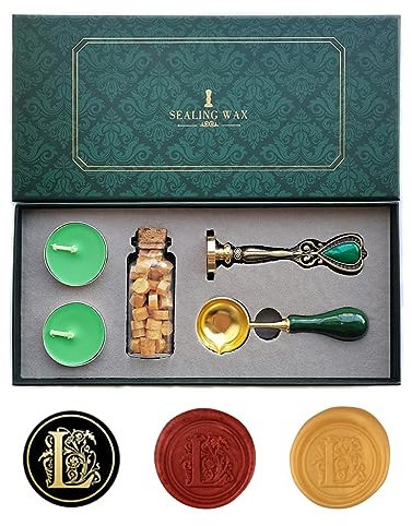 Ausgefallene Buchstaben L Wachssiegel-Stempelset, AMTOL Wachssiegel-Stempelset im europäischen Stil, Geschenkbox-Set, Vintage personalisierte Wachssiegel-Stempel für Briefkarten-Einladungen (L)