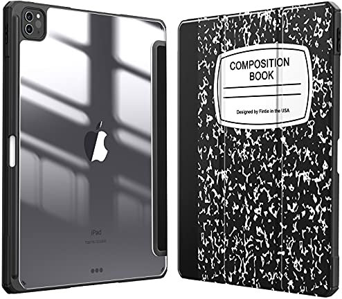 FINTIE Hybrid Hülle für iPad Pro 12.9 2022 (6. Generation)/ iPad Pro 12.9 2021/2020/2018 mit Stifthalter - Stoßfeste Schutzhülle mit transparenter Hartschale auf der Rückseite, Notizblock Schwarz