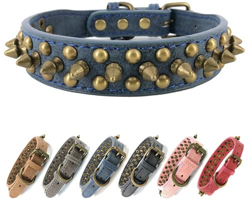 Hundehalsband mit Nieten, schützt den Hals des Hundes vor Bissen. - Für kleine, mittelgroße und große Hunde (Retro-Blau, Größe L)