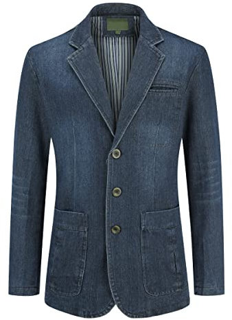 YOUTHUP Blazer Homme Nouveau Casual Veste en Jean Denim Loose Costume Affaires Blazer Veste Manteaux Mens Cowboy Suit Jacket Coat, Bleu Foncé, M