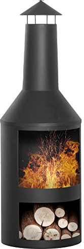 Outsunny Braciere da Giardino in Metallo, Camino da Esterno con Porta Legna e Attizzatoio, Φ44.5x133cm, Nero