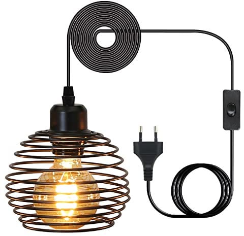 ZMH Pendelleuchte Vintage Hängelampe 1 Flammig: Schwarz Industrial Hängeleuchte mit Stecker und Schalter Pendellampe E27 Fassung mit 1.5M Kabel Retro lampe hängend für Schlafzimmer Wohnzimmer Küche
