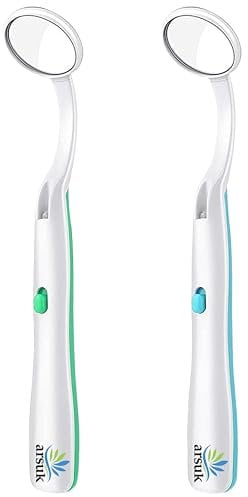 ARSUK Mundspiegel mit licht- Zahnspiegel mit licht- beschlagfrei, Zahninspektion, Zahnarzt-LED-Spiegel, Mund- und Mundpflege, 5,90 Zoll (15 cm), Blau und Grün, 2 Stück