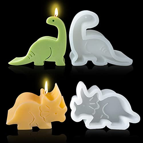 HyzaPhix 2pcs Kerzenform Dinosaurier Silikonform Tier Epoxidharz Formen Gießform Silicone Candle Mold für Selber Machen Handgefertigte Seife, Duftkerzen, Handwerk Ornamente (D)