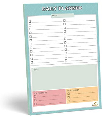 LuxLiv ® Daily Planner Notepad & To do List Memo Pad with fridge magnets - 50 Sheets - Productivity Organiser To Do List for University Students, Home & Office Stationary Study