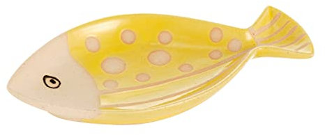 Baroni Home Decorazione in Ceramica, Soprammobile Pop, Soprammobile da Interno o Esterno a forma di Vassoio Pesce Giallo, 17x10x2 cm