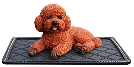 Otzoan Pudel Gartenfigur aus Harz Tier Statue Gartendeko Hund Dekoration (Braun)