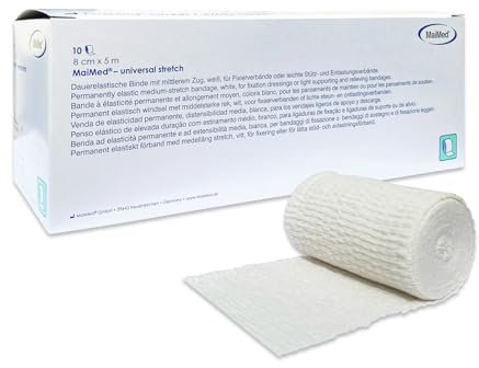 MaiMed Fixierbinde 8cm x 5m universal stretch - 10 Stück Mullbinden Elastische Binde - Waschbar Wiederverwendbar - Latexfreies Verbandsmaterial - elastischer Verband mit 140% Dehnbarkeit