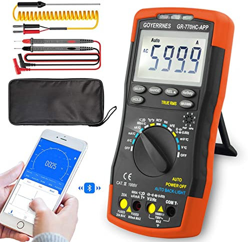 Multimetro digitale GR-770HC-APP TRMS 6000Couns Misuratore di Ampere AC DC senza contatto a misurazione automatica Misura con precisione Volt Amp Resistenza Diodi Continuità Capacitance Temperatura
