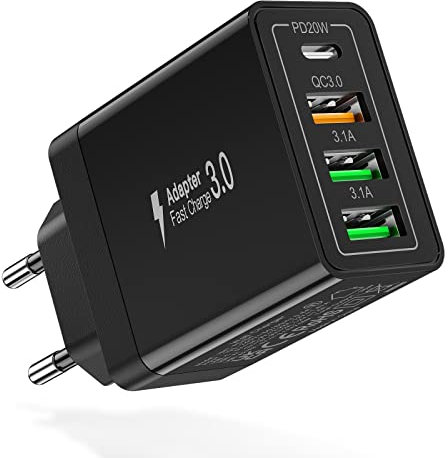 35W USB C Ladegerät,Acezeek Schnellladegerät,4-Port USB C Netzteil(PD20W/QC3.0/3.1A*2) Kompatibel mit iPhone,LG Series,Huawei,BlackBerry,Samsung Galaxy S20 S20+ usw.