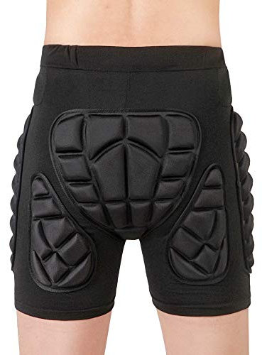 WOSAWE Protektorenhose für Jugend/Erwachsene, Atmungsaktive Hip Butt Eva Pad Kurze Unterhose für Ski Skifahren Skating Snowboard Radfahren (BC305 Schwarz, L)