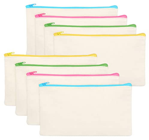 DIY Blanko Stoff Federmäppchen, 8 Stück Stoffbeutel Reißverschluss Blanko, Mäppchen zum bemalen, Federmäppchen zum Bemalen, Kleine Kosmetiktasche Stoff, Segeltuch Kosmetiktasche, 21 x 12 cm