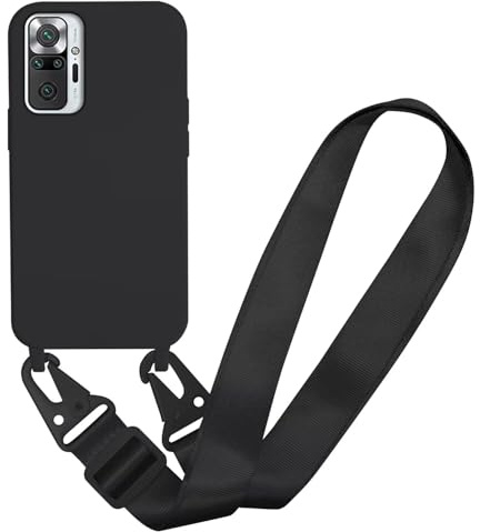 MBSLFY Handyhülle kompatibel mit Xiaomi Redmi Note 10 Pro/Note 10 Pro Max Hülle mit Band, Silikon Necklace Handyhülle mit Abnehmbar Kordel Umhängen Stossfest Handy Schutzhülle für Note 10 Pro, Schwarz