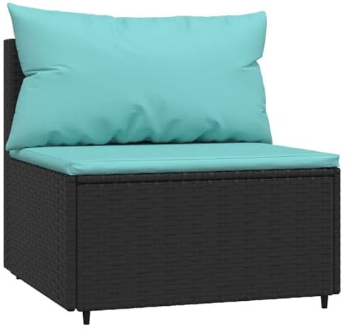 vidaXL Garten-Mittelsofa mit Kissen Schwarz Poly Rattan