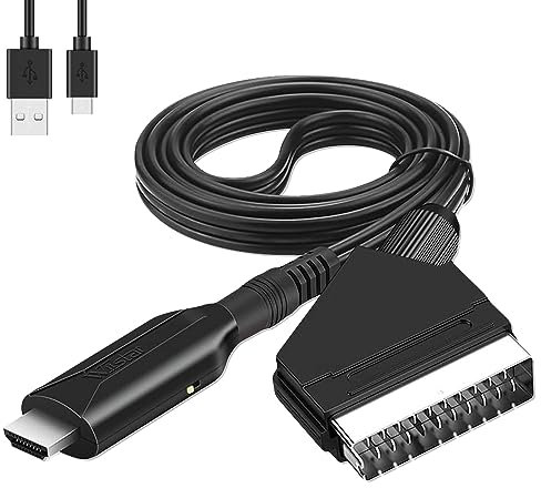 mizikuu Scart a HDMI Convertidor, Adaptador de euroconector a hdmi Plug&Play Entrada Scart Salida HDMI Apoyo 720/1080P Reproductor de Adaptador para HDTV, DVD BLU-Ray, VCR, Proyector