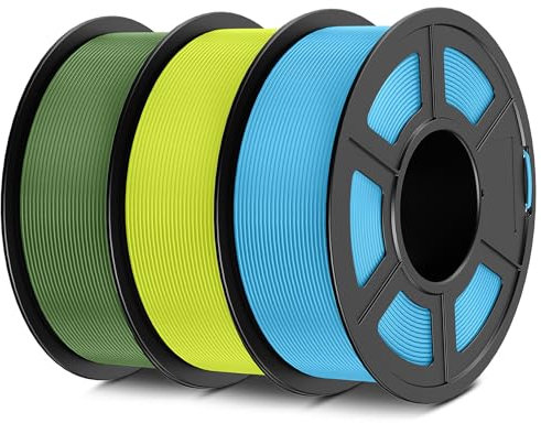 SUNLU 3D Printer Filament Bundle Multicolor, Matte PLA Filament 1.75mm, Neatly Wound PLA 3kg, 1kg per Spool, 3 Pack, Individually Vacuum Packed, 3 Colors, Matte Light Blue+ Bright Yellow+Olive Green