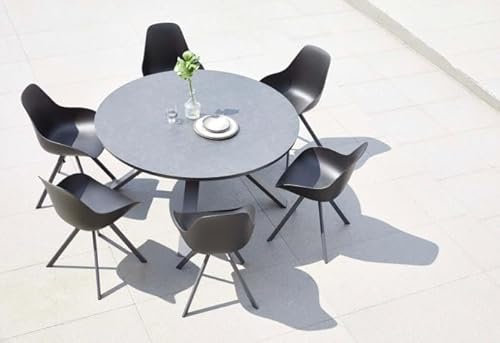 Au jardin de Chloé Table Ronde en Aluminium Noir avec Plateau en Verre - Mondo
