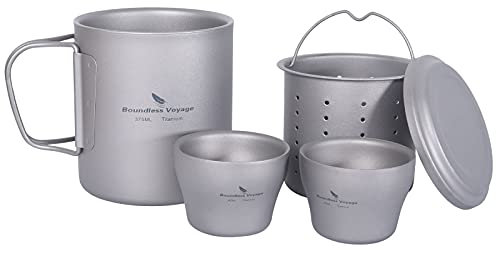 iBasingo 350ml Titanium Tea Set Coffee Mug Double-Walled Teacup with Strainer & Folding Handle Ti3088D