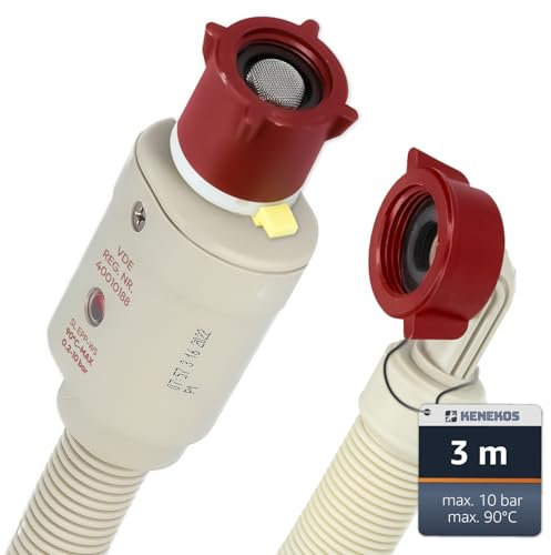 Kenekos - 1,5-3m Aquastop Schlauch für Waschmaschine Geschirrspüler inkl. Sicherheitsventil + Schmutzsieb, 3/4 Zoll Gewinde max. 90°C, Sicherheitszulaufschlauch, Zulaufschlauch Aquastopschlauch 3 m