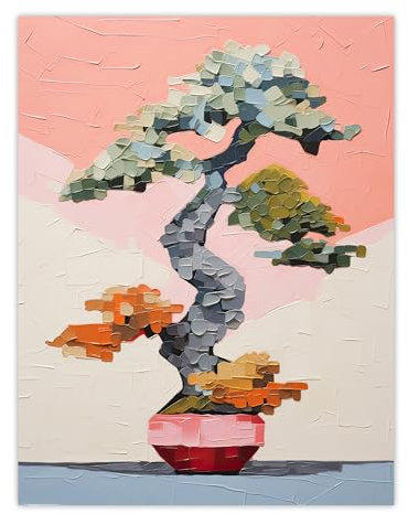 Artery8 Japanese Bonsai Tree Plant Pot Thick Palette Knife Oil Painting Extra Large XL Wall Art Poster Print