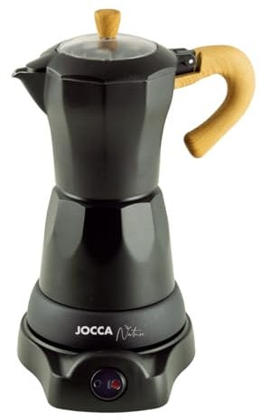 Jocca Elektrische Italienische Kaffeemaschine Mokka mit 6 Tassen Kapazität, 300ml, Drehbar 360 Grad, Nature-Design in Schwarz