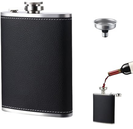 ZSRVAJ 2 Pcs Flask Alcohol, Stainless Steel Hip Flask 8 oz, Portable Hip Flasks for Men, Lightweight Personalised Hip Flasks for Camping Hiking Outdoor Activities and Party (Black)