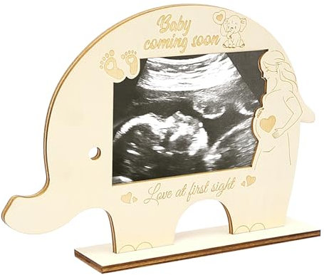 MONCAP Cadre Photo en Bois pour Bébé 10.7 x 7.4cm Cadre Photo pour Femme Enceinte Cadre Photo Ultrasonique avec Éléphant Cadeau pour Future Maman Baptême du Bébé Décoration de Chambre de Bébé