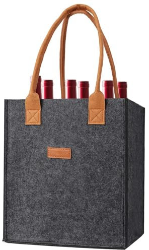 Porte-bouteilles pour 6 bouteilles – Sac à provisions pour bouteilles de vin avec 6 compartiments | Porte-bouteilles en feutre Sac à main pour homme Sac en feutre pour bouteille de vin, Noir , Voir