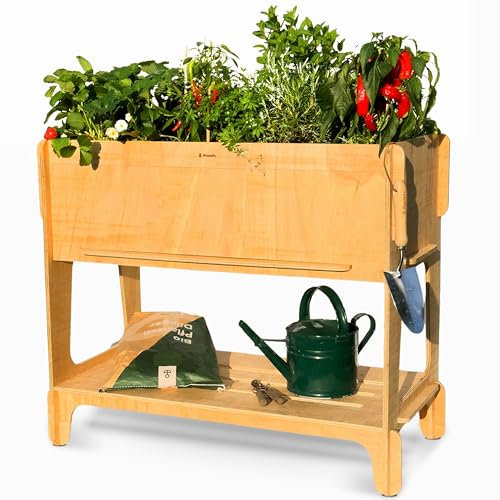 Bloomify® rechteckiges Hochbeet aus Holz – Aufbau ohne Schrauben – inkl. passendem Vlies – Hochbeet für Balkon, Terasse & Garten